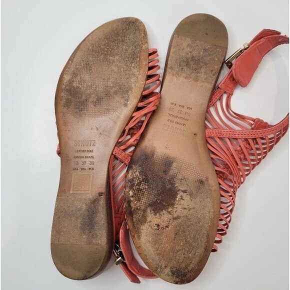 SCHUTZ Coral Peach Low Gladiator Rome Flat Sandals - Picture 9 of 9